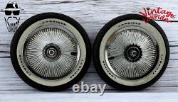 12 CHROME 144 SPOKE BICYCLE WHEEL SET 14G With LOWRIDER RASIED LETTER BRICK TIRES