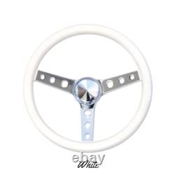 13.5 Mooneyes 3-Spoke Chrome Steering Wheel Classic White Vinyl Grip GS250CMWH