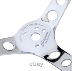 13.5 Mooneyes 3-Spoke Chrome Steering Wheel Classic White Vinyl Grip GS250CMWH