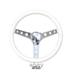 13.5 Mooneyes 3-Spoke Chrome Steering Wheel White Vinyl Grip GS250CMWH w Horn