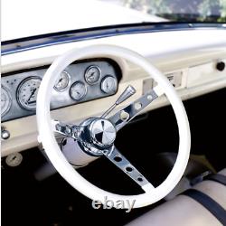 13.5 Mooneyes 3-Spoke Chrome Steering Wheel White Vinyl Grip GS250CMWH w Horn