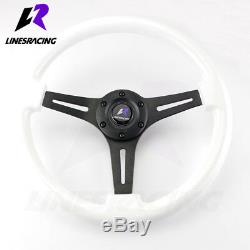 13.8 350MM 6 BOLT WOODEN STYLE White Ivory RACING STEERING WHEEL with Horn