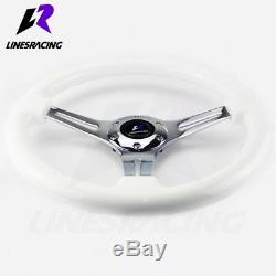 13.8 6 Bolt Polished Ivory WHITE CHROME STEERING WHEEL with Horn For Chevy