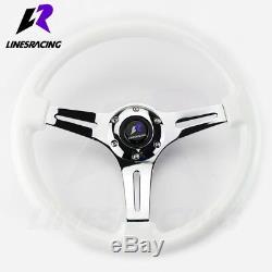 13.8 6 Bolt Polished WHITE CHROME RACING STEERING WHEEL + Electric Horn