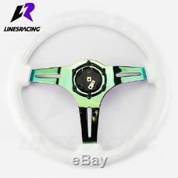 13.8 6 Bolt White Ivory Wooden Neo CHROME STEERING WHEEL with Horn For Cadillac