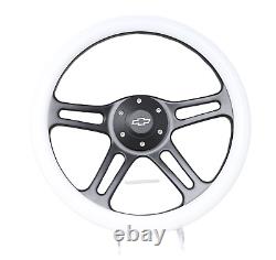 14 4 Spoke Black Steering Wheel WHITE Grip 6 Hole Chevy Horn Button Muscle