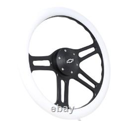 14 4 Spoke Black Steering Wheel WHITE Grip 6 Hole Chevy Horn Button Muscle