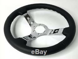 14 Chrome 3 Spoke Steering Wheel, White Bowtie Logo Horn, 1969-1994 Chevy Cars