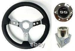 14 Chrome 3 Spoke Steering Wheel, White SS Horn, 1974-1994 Chevy Pickup Truck