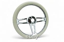 14 Chrome Classic 3 Spoke Half Wrap Steering Wheel With Horn Button 6 Hole