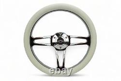 14 Chrome Classic 3 Spoke Half Wrap Steering Wheel withChevy Horn Button 6 Hole
