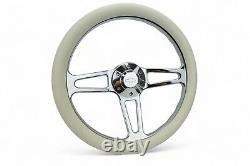 14 Chrome Classic 3 Spoke Half Wrap Steering Wheel withChevy Horn Button 6 Hole