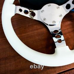 14 Inch White Steering Wheel with Chrome Spokes and Horn for 3/4 Keyway Boats