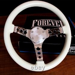 14 Inch White Steering Wheel with Chrome Spokes for Golf Carts and Boats