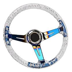 14 Transparent Acrylic Racing Steering Wheel 6 Bolt Neo White with Neo Chrome