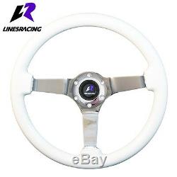 14 White Wood Grain Steering Wheel 6 Bolt 3 Dish Chrome Spoke+HORN For Honda