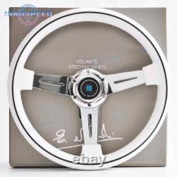 14inch White Steering Wheel with Chrome Spoke 350mm Universal JDM Racing Sport
