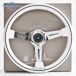 14inch White Steering Wheel with Chrome Spoke 350mm Universal JDM Racing Sport