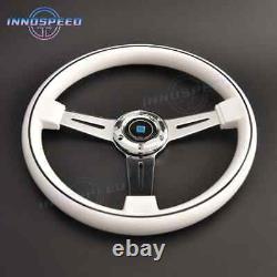 14inch White Steering Wheel with Chrome Spoke 350mm Universal JDM Racing Sport