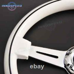 14inch White Steering Wheel with Chrome Spoke 350mm Universal JDM Racing Sport