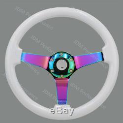 14inch White Wooden Deep Dish Drift Racing Steering Wheel with Neo Chrome Spokes