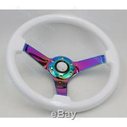 14inch White Wooden Deep Dish Drift Racing Steering Wheel with Neo Chrome Spokes