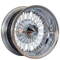 14x6 WIRE WHEELS REVERSE 72-SPOKE CROSS LACE WHITE FACE WithCHROME LIP RIMS (W40)