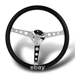 15 Inch 380mm Steering Wheel 6 Bolt Black Leather White Stitch Chrome