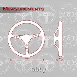 15 Inch 380mm Steering Wheel 6 Bolt Black Leather White Stitch Chrome