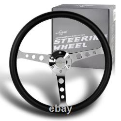 15 Inch 380mm Steering Wheel 6 Bolt Black Leather White Stitch Chrome