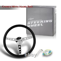 15 Inch 380mm Steering Wheel 6 Bolt Black Leather White Stitch Chrome