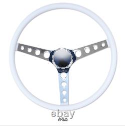 15 Mooneyes 3-Spoke Steering Wheel White Vinyl Finger Grip GS290FGWH w Horn Kit