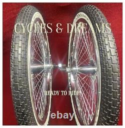 16 CHROME PLATTED LOWRIDER RIMS 52 SPOKES With LOWRIDER WHITE WALL BRICK TIRES
