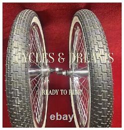 16 CHROME PLATTED LOWRIDER RIMS 52 SPOKES With WHITE WALL BRICK TIRES, KIDS