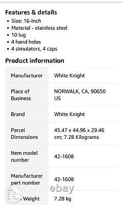 16 Inch Chrome Rim Simulators White Knight 42-1608 New (Hand Hole discoloration)