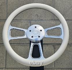 16 Inch Polished Semi Truck Steering Wheel with White Vinyl Grip 5 Hole
