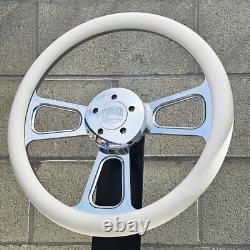 16 Inch Polished Semi Truck Steering Wheel with White Vinyl Grip 5 Hole