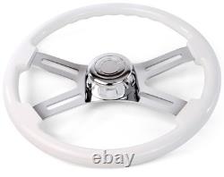 16 White STEERING WHEEL 4 CHROME SPOKE Peterbilt Kenworth Freightliner Internat