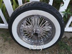 16x3 Chrome Fat Spoke rear 16 Wheel rim Tire white wall 1in axle Harley Softail