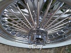16x3 Chrome Fat Spoke rear 16 Wheel rim Tire white wall 1in axle Harley Softail