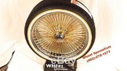 17 Chrome & 24kt GOLD 100 Spoke Wire wheels Vogue White Tires Package NEW SET 4