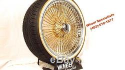 17 Chrome & 24kt GOLD 100 Spoke Wire wheels Vogue White Tires Package NEW SET 4