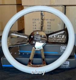 18 Inch Chrome Semi Truck Steering Wheel with White Vinyl Grip 5 Hole