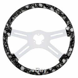 18 Skull Steering Wheel with Hydro-dip Finish Wood and Chrome Spokes White