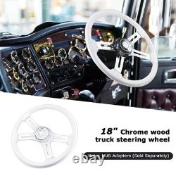 18 Solid Wood lacquering Truck Steering Wheel 4 Spoke Aluminum Chrome Plated