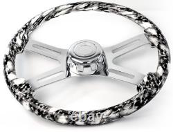 18 WHITE SKULL STEERING WHEEL 4 CHROME SPOKE Peterbilt Kenworth Freightliner