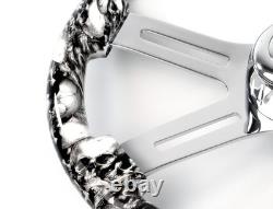 18 WHITE SKULL STEERING WHEEL 4 CHROME SPOKE Peterbilt Kenworth Freightliner