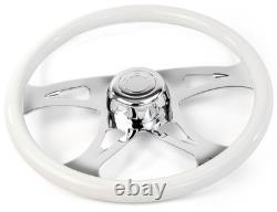 18 WHITE STEERING WHEEL 4 CHROME SPOKE Peterbilt Kenworth Freightliner intern