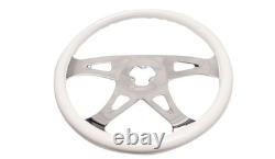 18 WHITE STEERING WHEEL 4 CHROME SPOKE Peterbilt Kenworth Freightliner intern