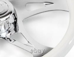 18 WHITE STEERING WHEEL 4 CHROME SPOKE Peterbilt Kenworth Freightliner intern